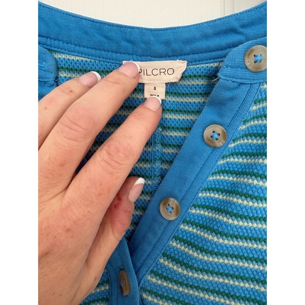 Anthropologie Pilcro Henley Halter Tank Top Blue Green Striped Small 4-8 - Picture 2 of 5